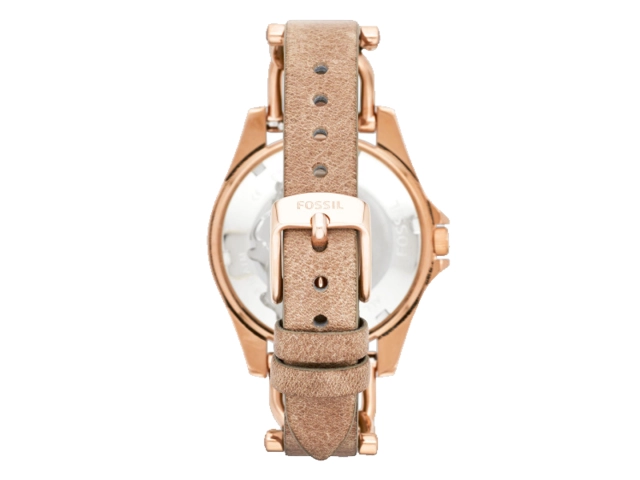 Oryginalny pasek Fossil Riley ES3466 beżowy skóra 18mm klamra różowe złoto
